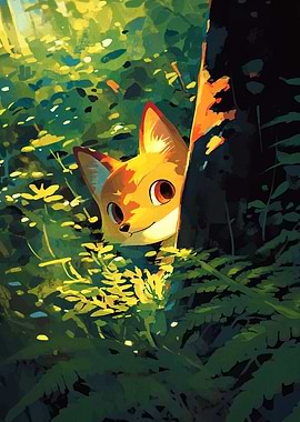 Cute Fox Peeking in Forest