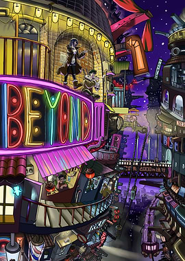 Cyberpunk Cityscape with Neon Sign