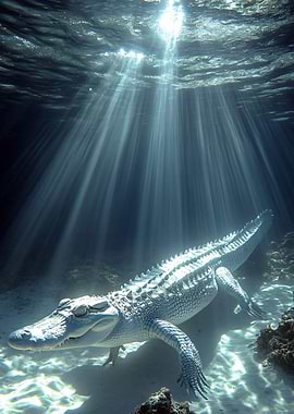 Albino Alligator Underwater