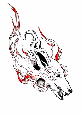 Fiery Wolf Head Illustration