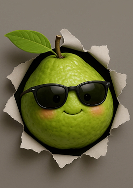 Cool Pear Bursting Through Paper