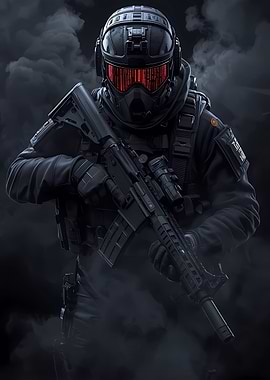 Futuristic Soldier with Assault Rifle