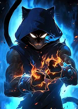 Mystic Cat Warrior with Fiery Fists