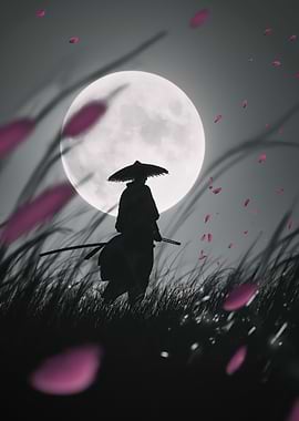 Samurai Silhouette Under Moonlight