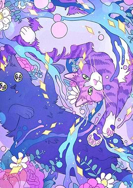 Whimsical Cats in Floral Fantasy