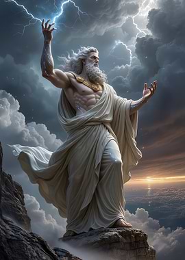 Zeus with Lightning on Mountain Peak