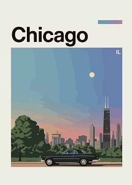 Vintage Travel Chicago Illinois Cityscape