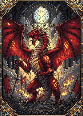 Red Dragon in Stained Glass Style