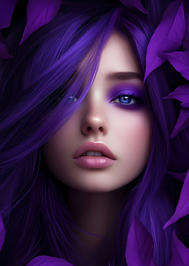 Purple Portrait with Leaves
