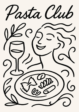 Pasta Club Line Art Illustration