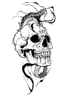 Skull and Snake Black and White Art