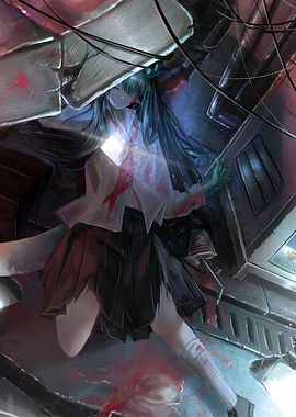 Anime Girl in Damaged Setting