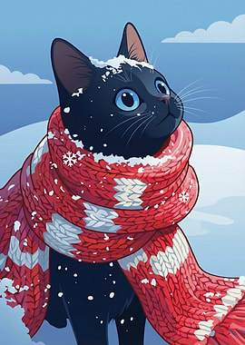 Winter Cat with Scarf