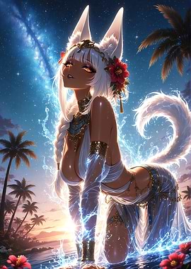 Anthro Fox Girl on Tropical Beach