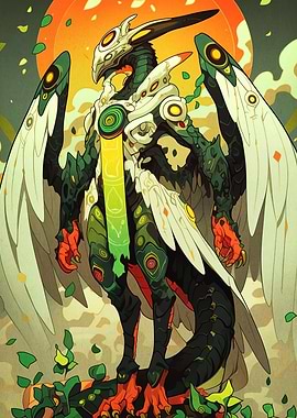 Winged Dragon Mech with Green Accents