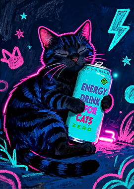 Cat with Energy Drink for Cats