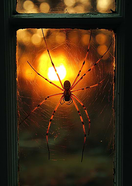 Spider in Web at Sunset