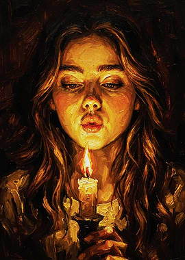 Girl with Candle Painting