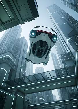 Futuristic Flying Car Cityscape