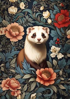 Ferret in Floral Garden