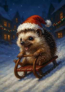 Hedgehog Christmas Sledding