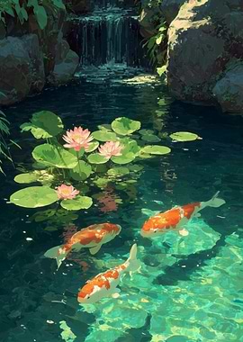 Koi Pond with Water Lilies