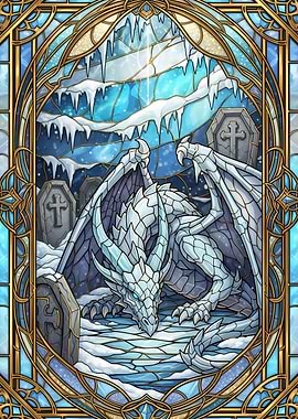 Ice Dragon Stained Glass Art