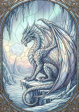 Ice Dragon Stained Glass Illustration