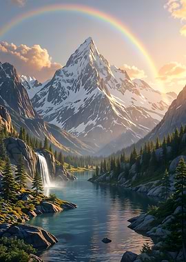 Mountain Lake Rainbow Landscape