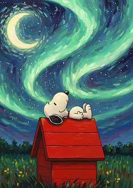 Snoopy under the Northern Lights