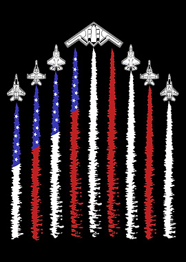 American Flag Jet Formation Poster Military Aircraft Wall Art Patriotic Aviation Print