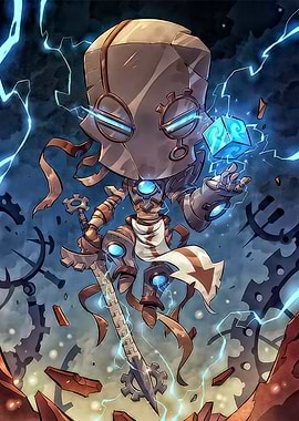 Steampunk Robot Warrior with Magic Cube