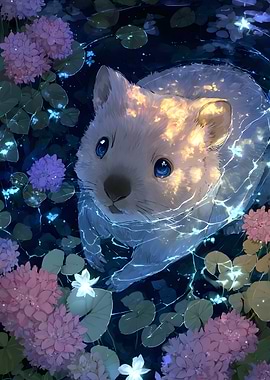 Glowing Wombat in Lily Pond