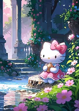 Hello Kitty in a Floral Garden