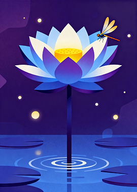 Lotus Flower and Dragonfly Illustration Geometrical