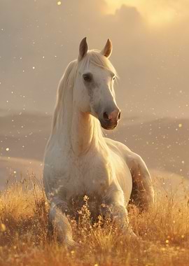 Majestic White Horse in Golden Light