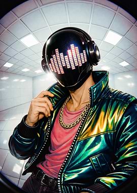 Futuristic DJ with Equalizer Helmet