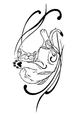 Sleeping Cat with Floral Ornament