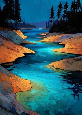 Turquoise River Landscape Painting