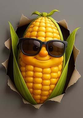 Cool Corn Character Bursting Through Paper