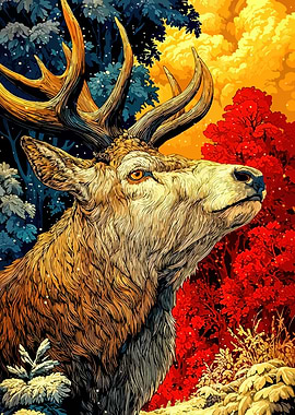 Majestic Stag in Colorful Forest