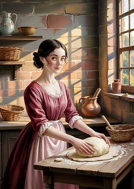 Woman Baking in a Rustic Kitchen