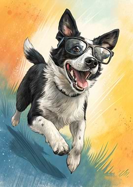 Happy Dog with Glasses Illustration