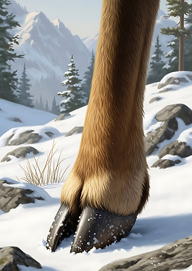 Deer hoof in snowy landscape