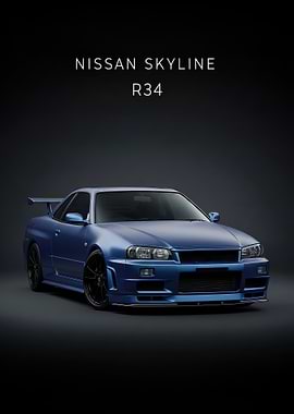 Nissan Skyline R34 Blue Car poster