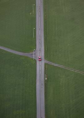 The Red Car on the lonely road