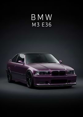 Purple BMW M3 E36 Car poster