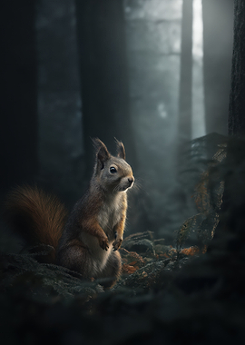 Squirrel in a Misty Forest