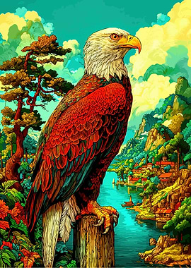 Majestic Eagle Perched on Wooden Post