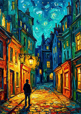 City Night Street Scene Painting